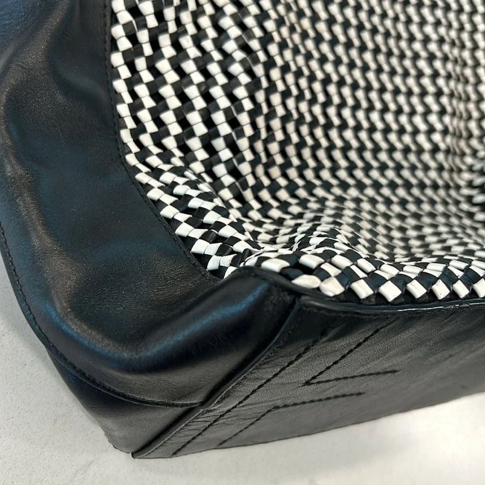Tory Burch Erica Black/White Leather Woven Large Tote
